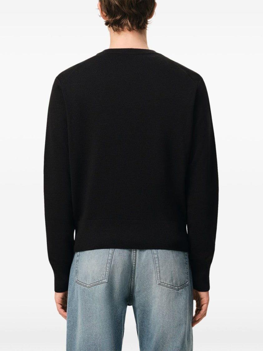Ami Paris Cropped Black V-Neck Cardigan With Button-Down Front