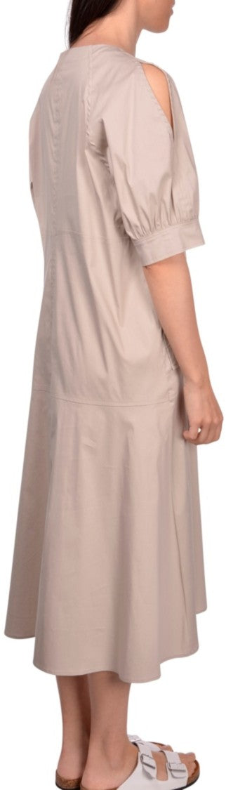 Paolo Fiorillo Capri V-Neck Midi Dress With Pleated Hem