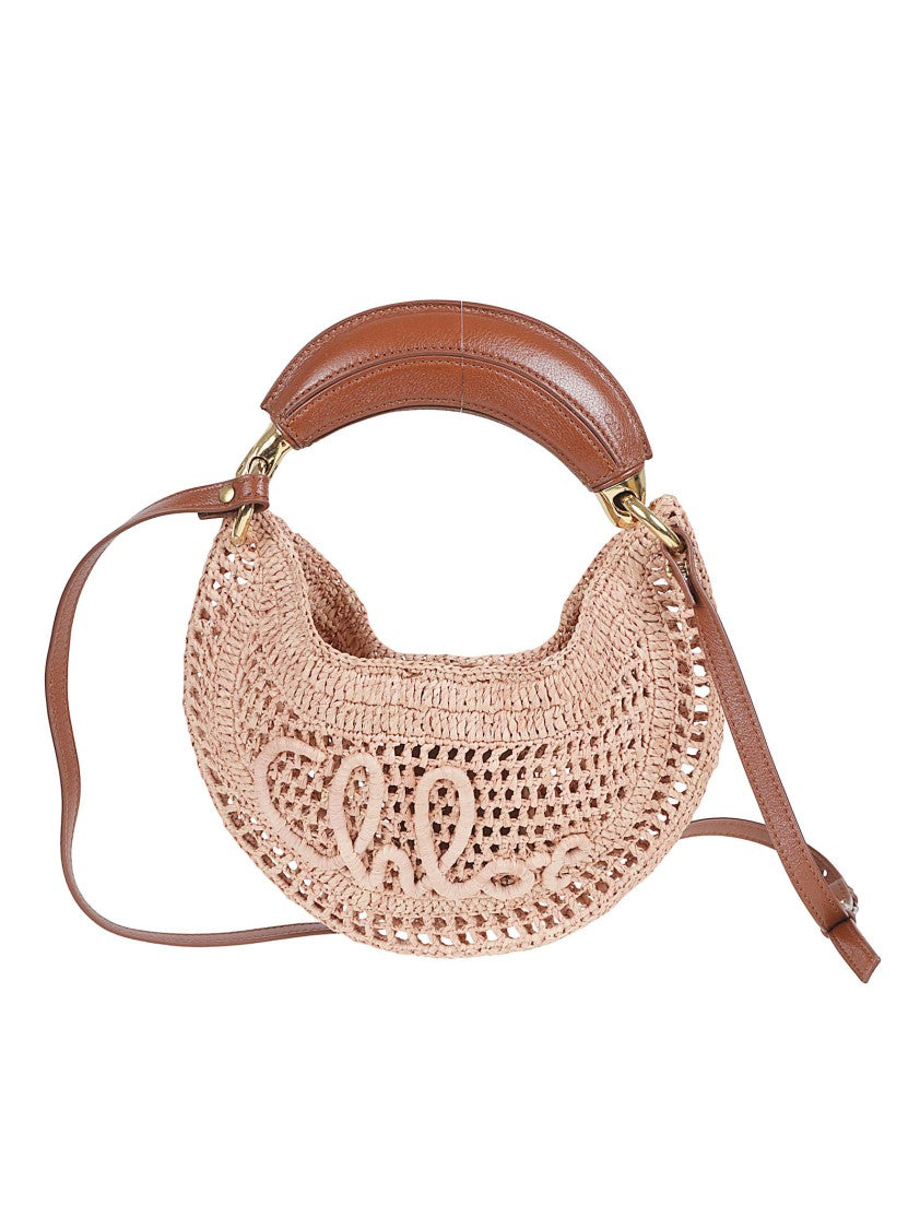Chloé Mini Hobo Bag In Woven Raffia With Adjustable Strap