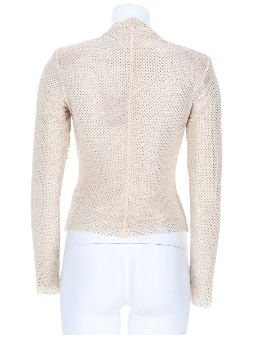 Self-Portrait Long-Sleeve Slim Fit Mesh Top With Delicate Pattern