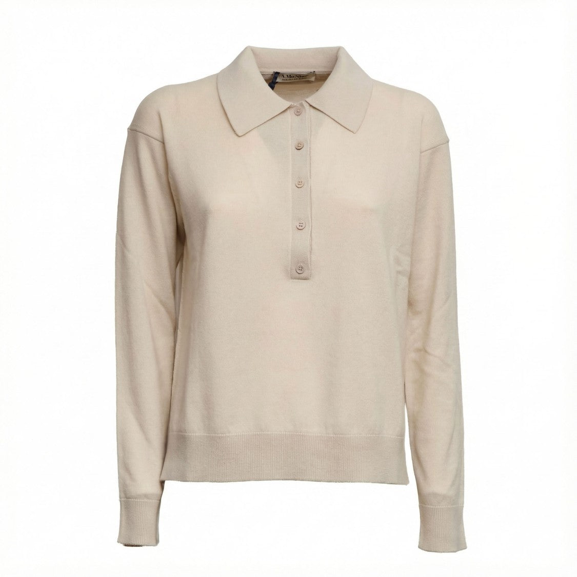 Max Mara Beige Long-Sleeve Polo Sweater