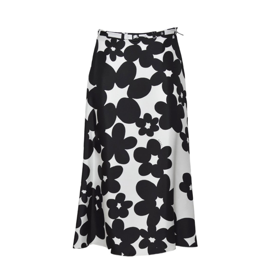 Marni Black & White Dillies Print Silk Midi Skirt
