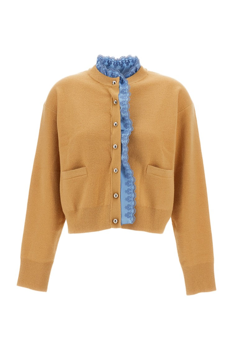 Rabanne Beige Cashmere Knit Cardigan With Removable Satin Insert