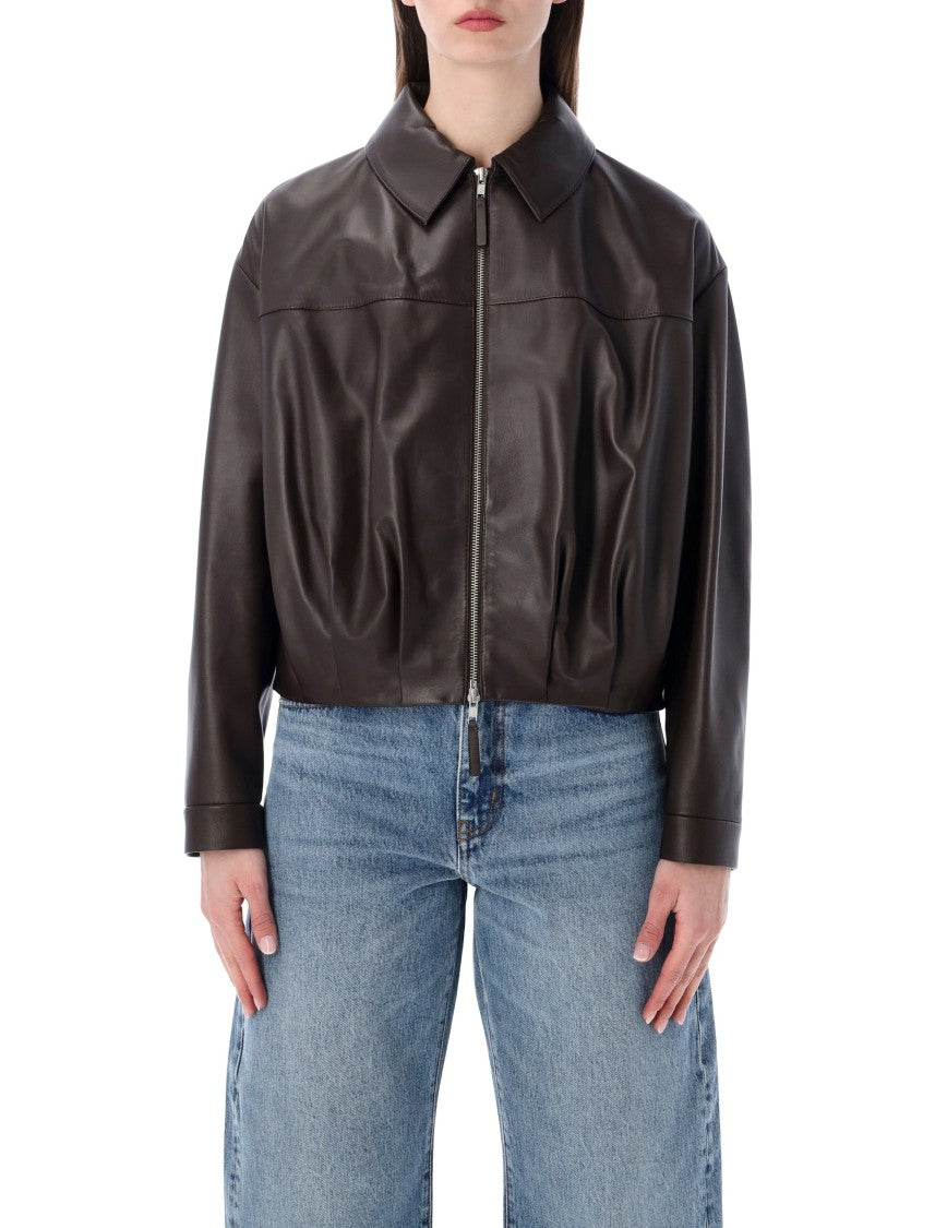 Sword Sword Nappa Leather Cropped Bomber Jacket