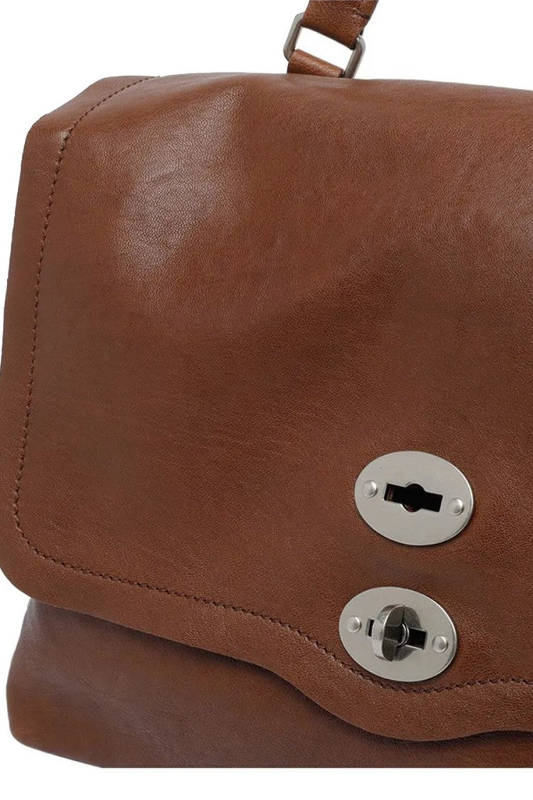 Zanellato Brown Leather Twist-Lock Flap Satchel Bag