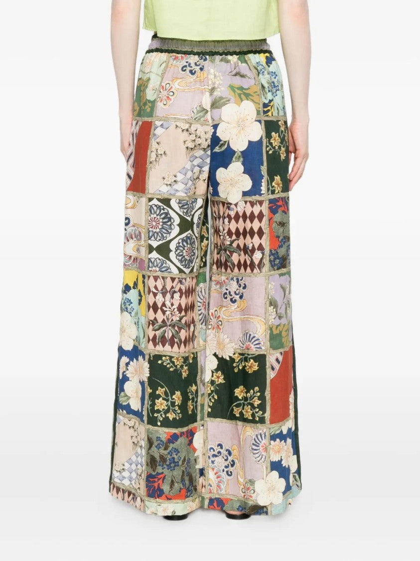 Alemais Vibrant Patchwork Pants With Drawstring Waist And Straight Leg Cut