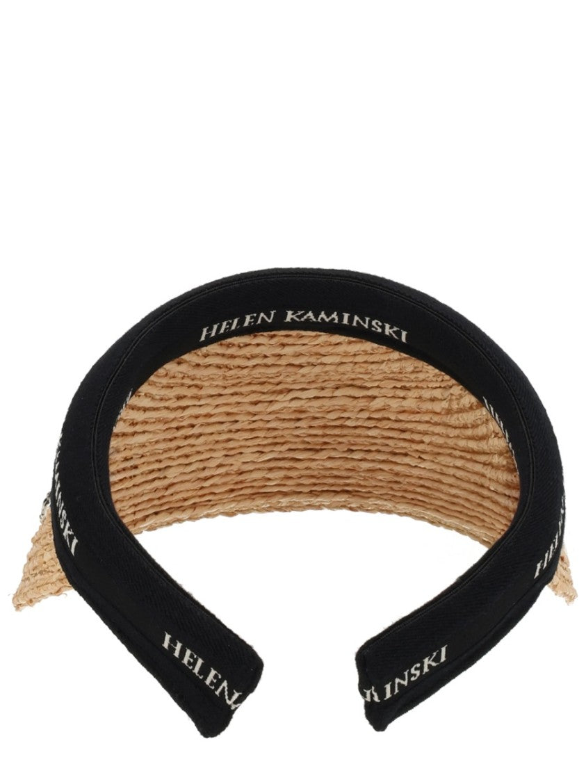 Helen Kaminski Curved Brim Raffia Visor With Textured Band
