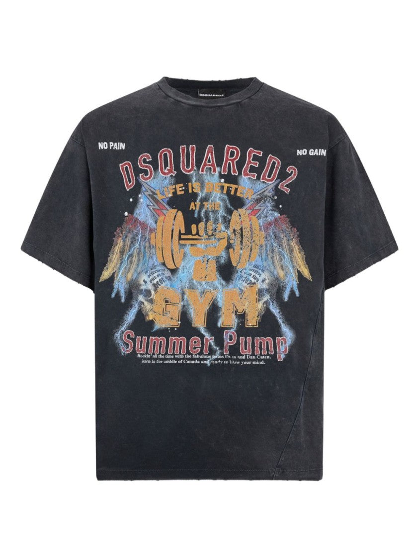 Dsquared2 Washed Black Boxy-Fit T-Shirt With Vintage Graphic Print
