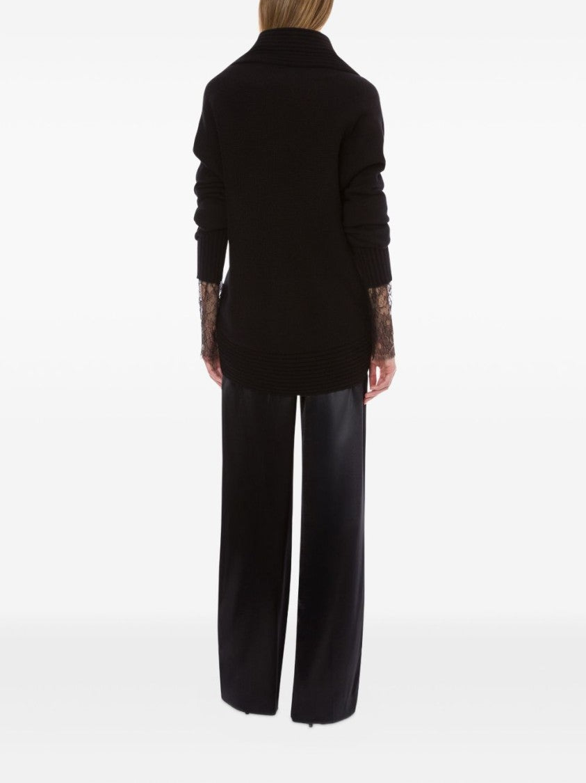 Alberta Ferretti Refined Black Cardigan With Merino Wool, Silk