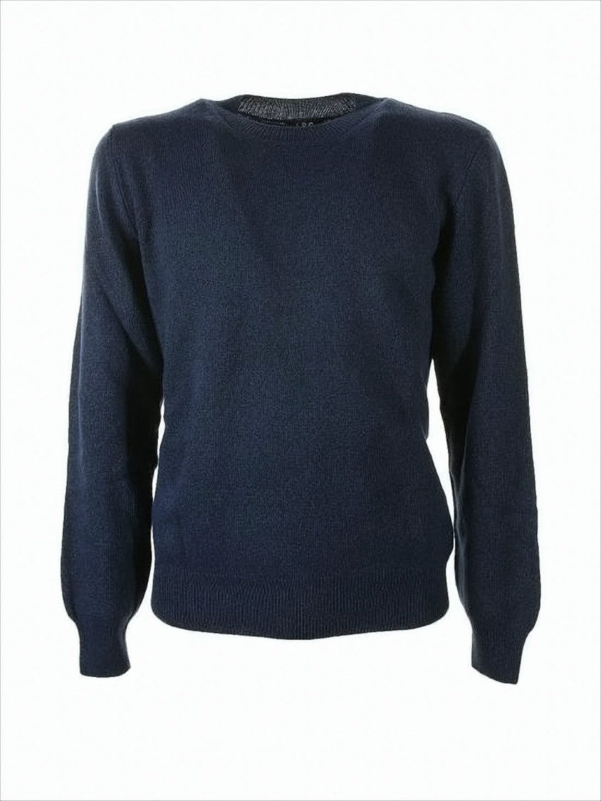 A.P.C. Deep Blue Crew Neck Sweater In Wool-Cotton Blend