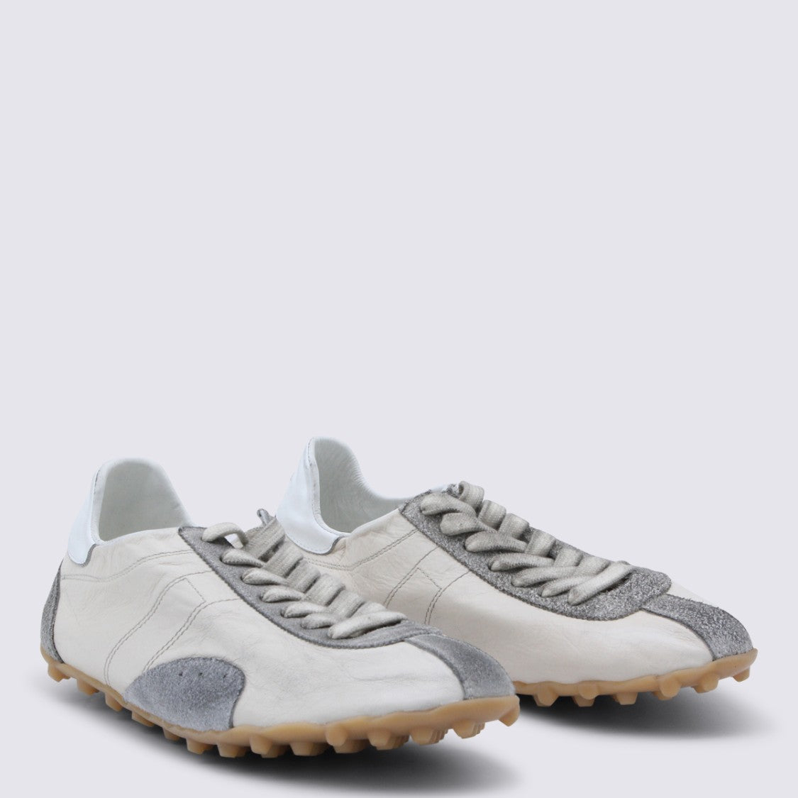 Maison Margiela Low-Top White Leather Sneakers With Central Stripe Detail