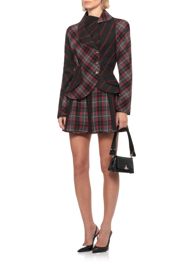 Vivienne Westwood Black Bell Red Tartan Pleated Wool Mini Skirt