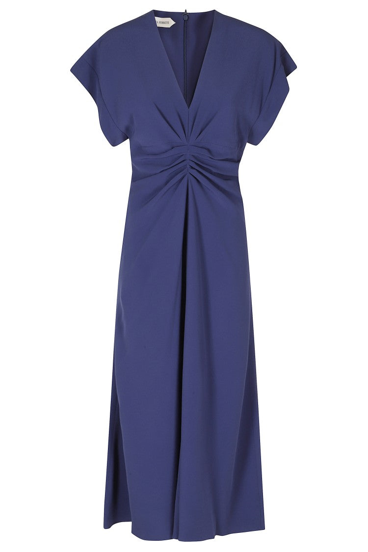 Alberta Ferretti Blue Enver Satin V-Neck Draped Viscose Dress