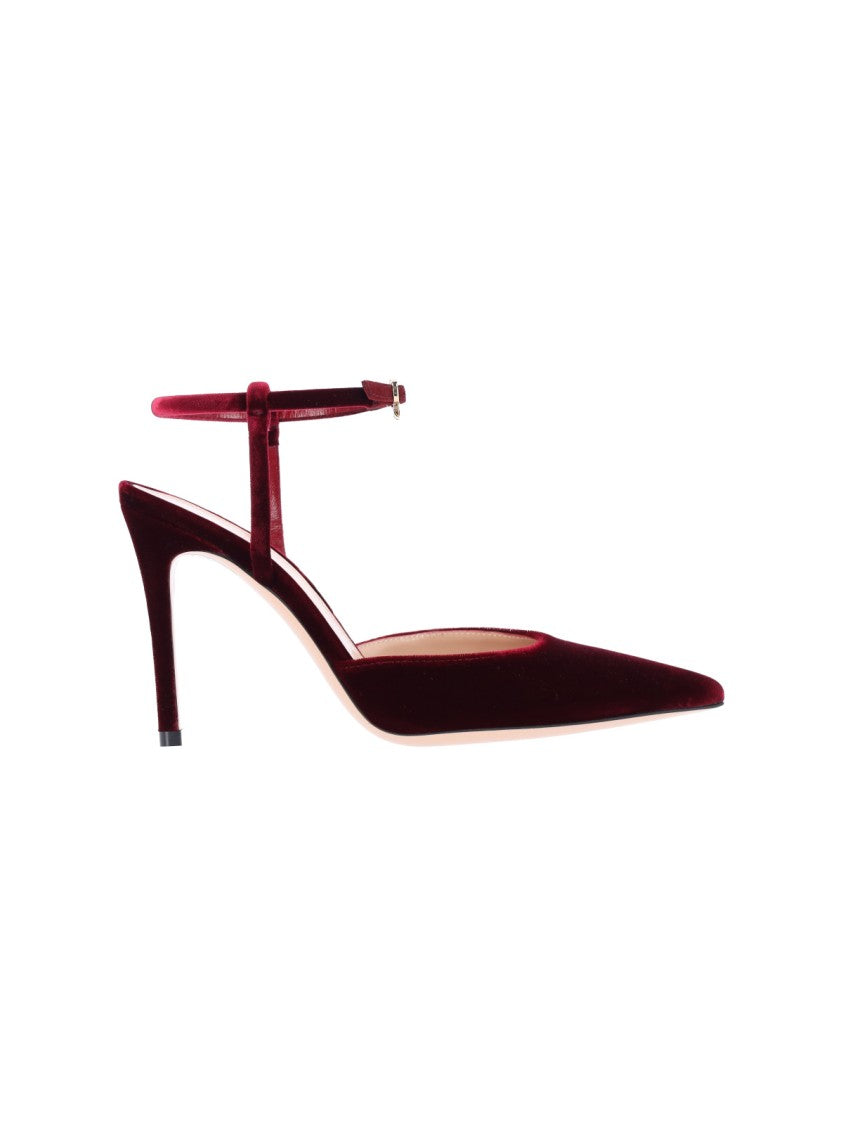 Gianvito Rossi Pointed-Toe Velvet Pumps With Ankle Strap