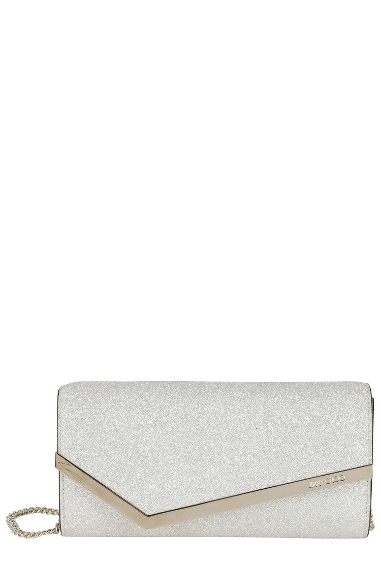 Jimmy Choo Emmie Platinum Glitter Leather Clutch