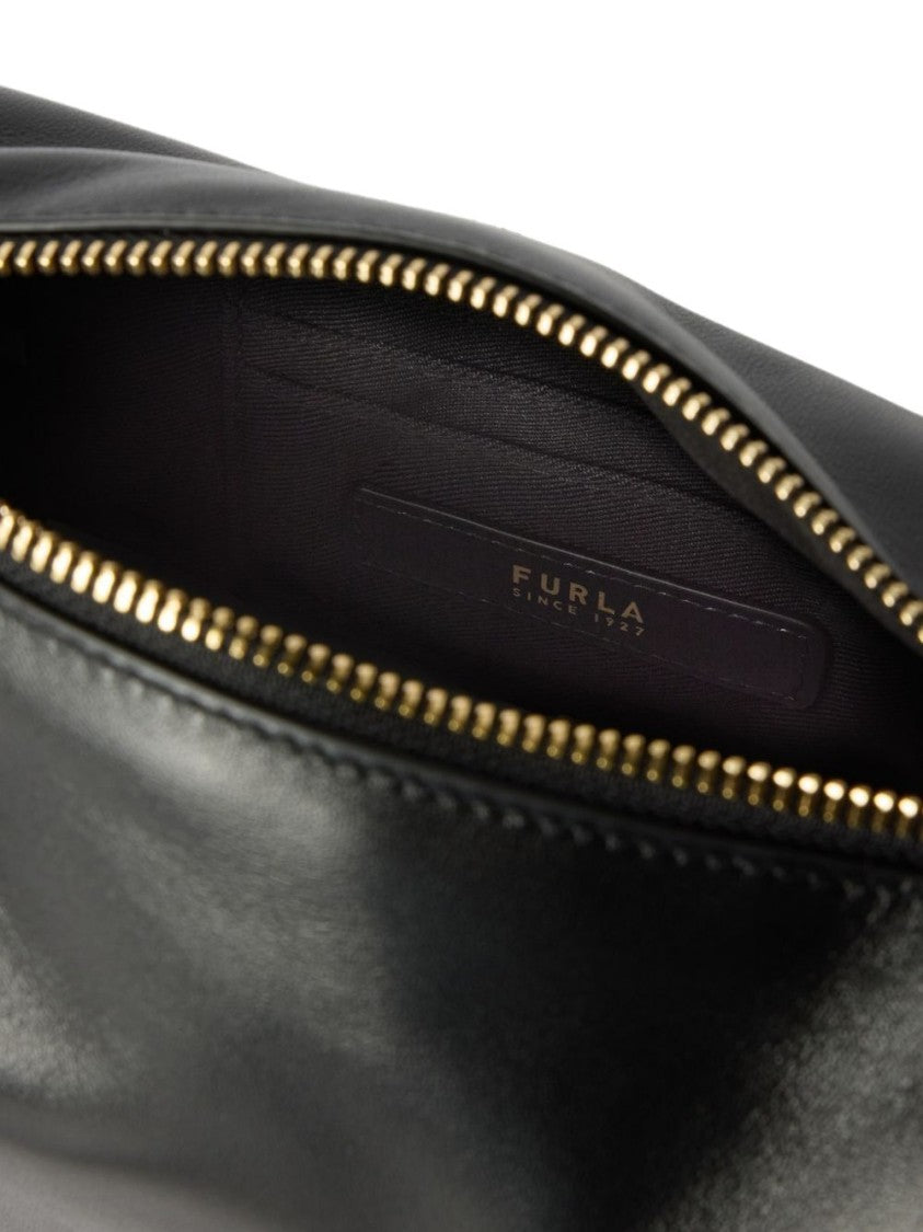 Furla Black Rectangular Leather Gold Accents Handbag