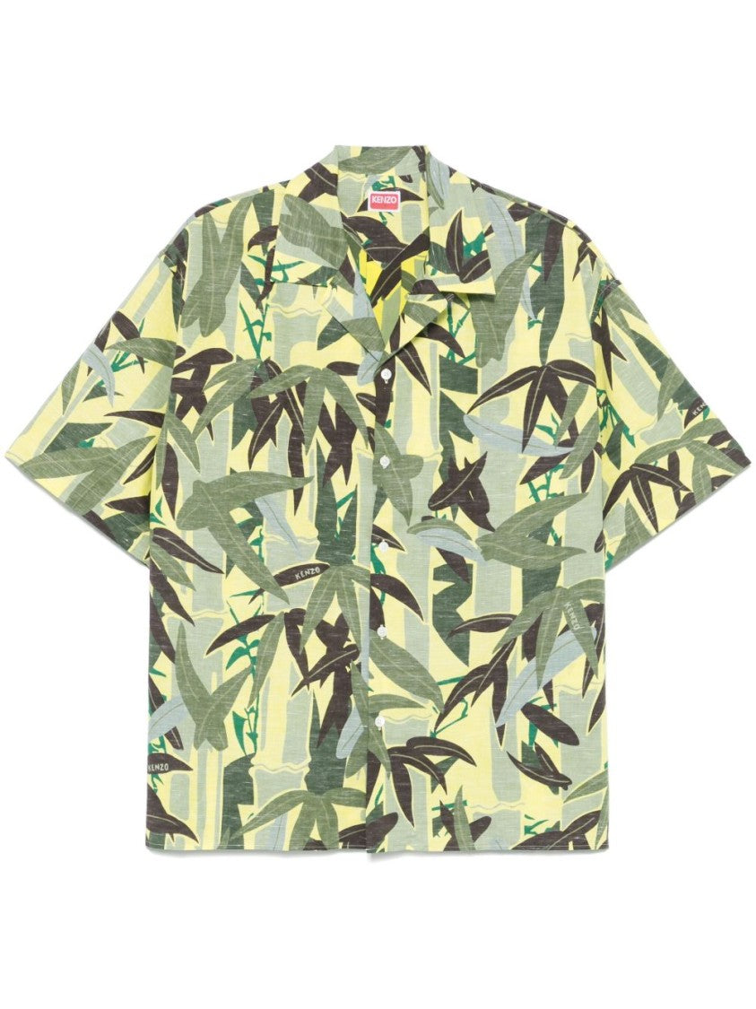 Kenzo Lime Green Camp Collar Slit Shirt