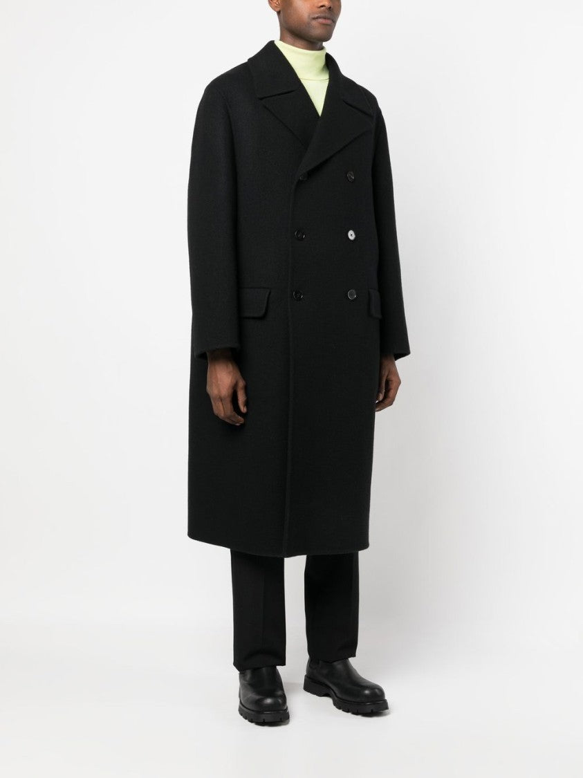 Jil Sander Double-Breasted Long Coat In Black Virgin Wool