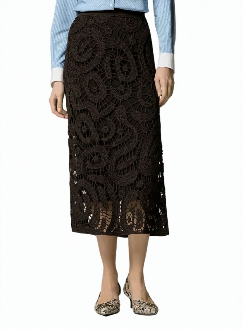 Pinko Maestrale Crochet Flared Midi Skirt
