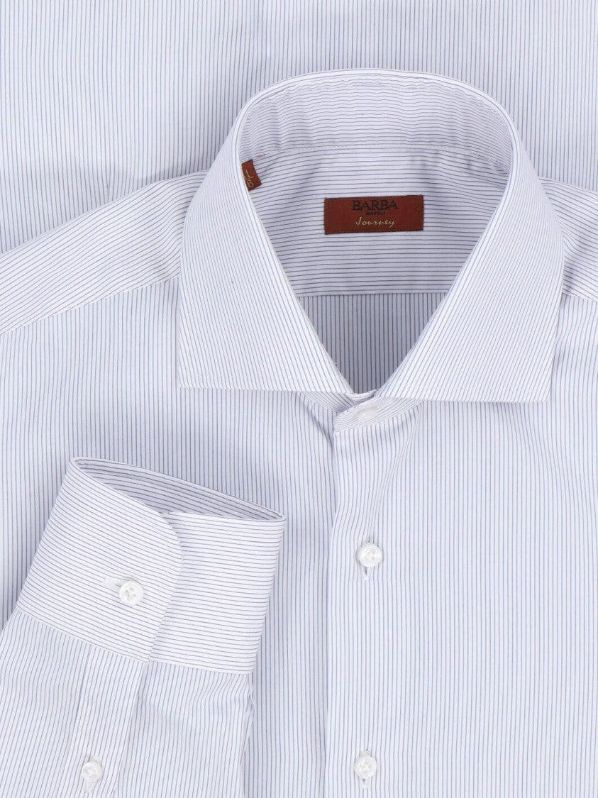Barba Napoli White Striped Cotton Classic Collar Shirt
