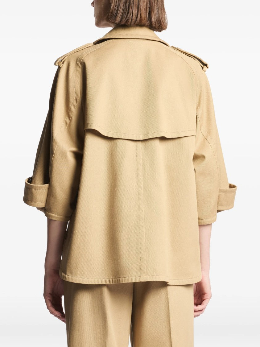 Fay Boxy Brown Trench Elbow-Length Sleeve Jacket