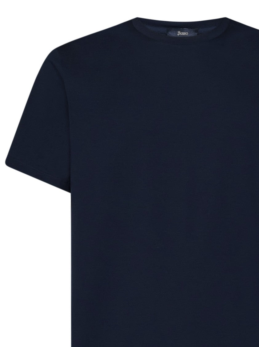 Herno Classic Blue Crewneck T-Shirt With Logo Plate