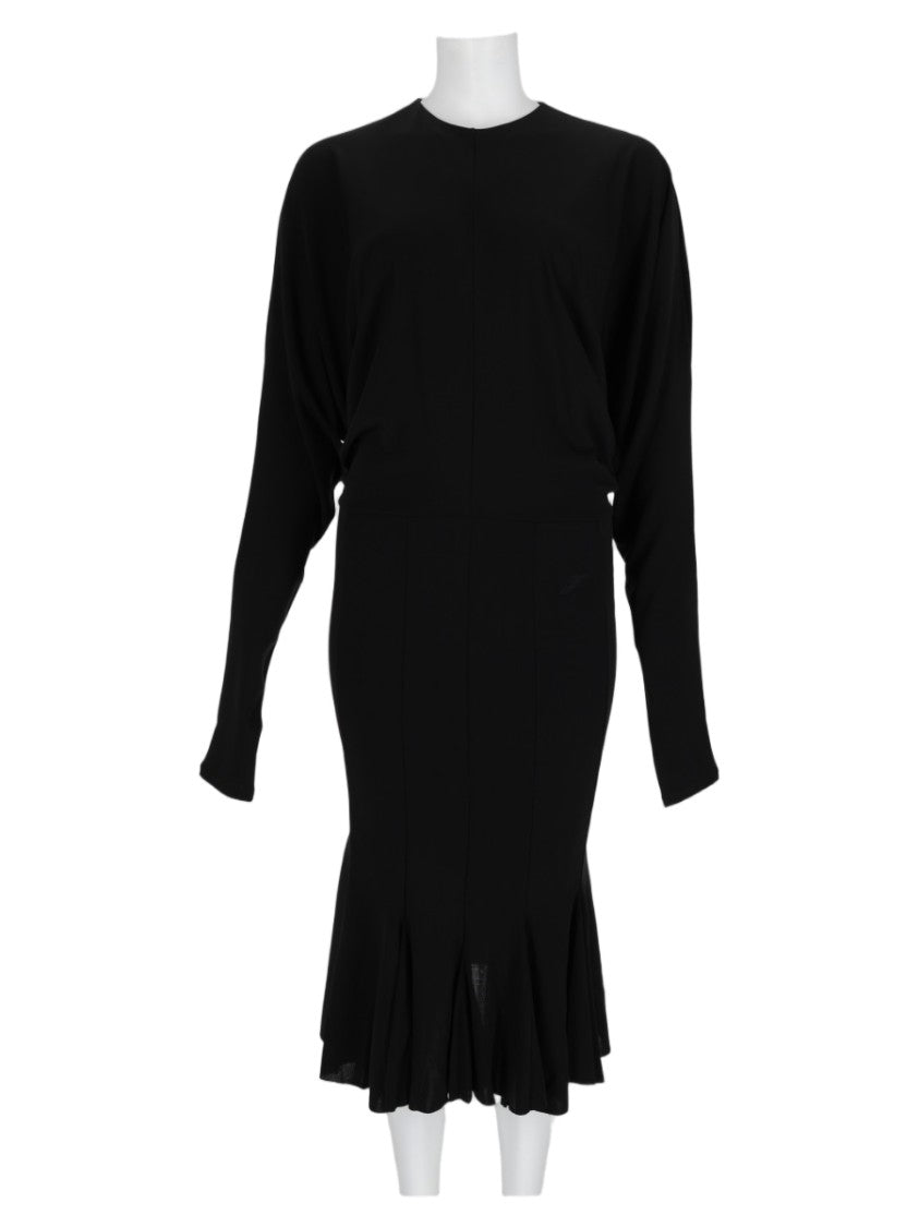 Jacquemus Black Long-Sleeved Pleated-Hem Viscose-Blend Midi Dress