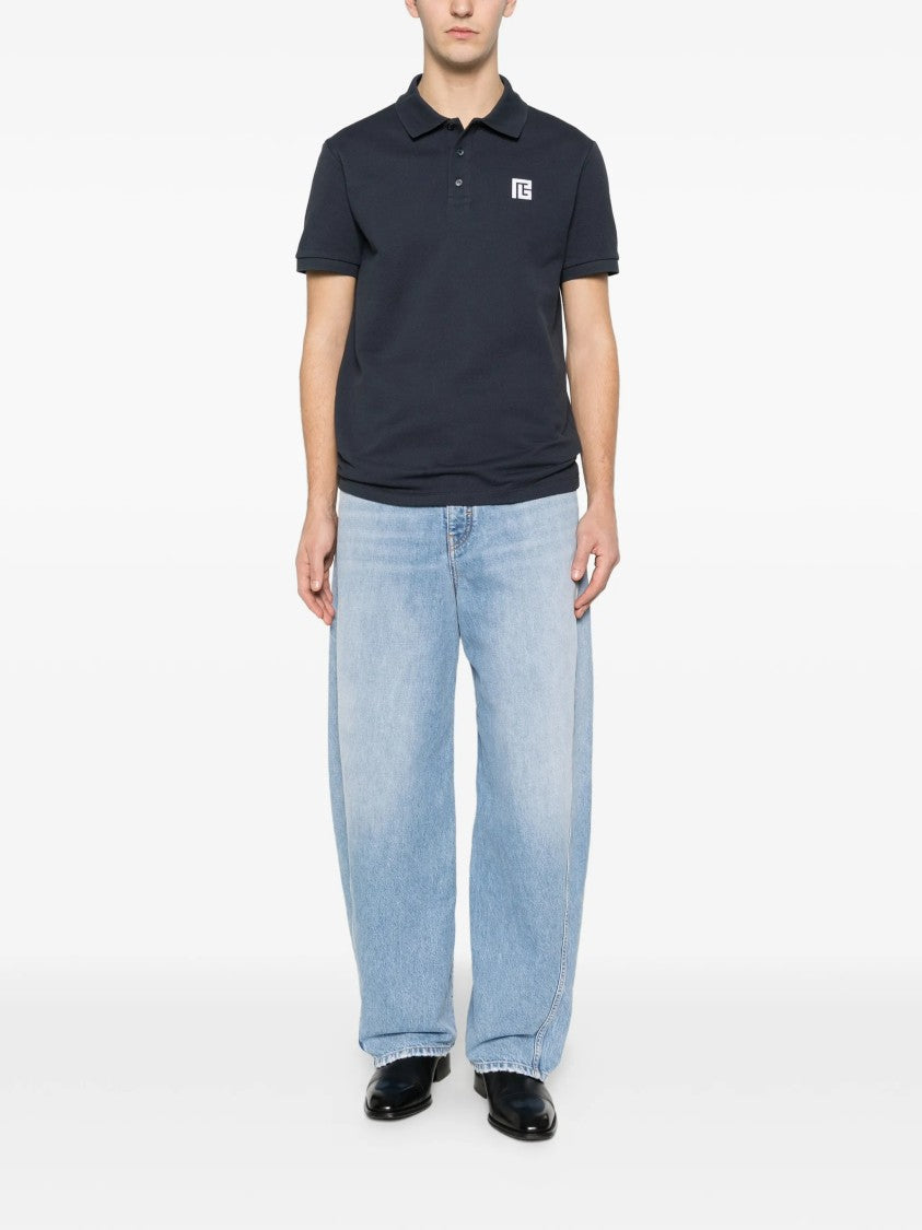 Balmain Blue Classic Short Sleeve Cotton Polo Shirt