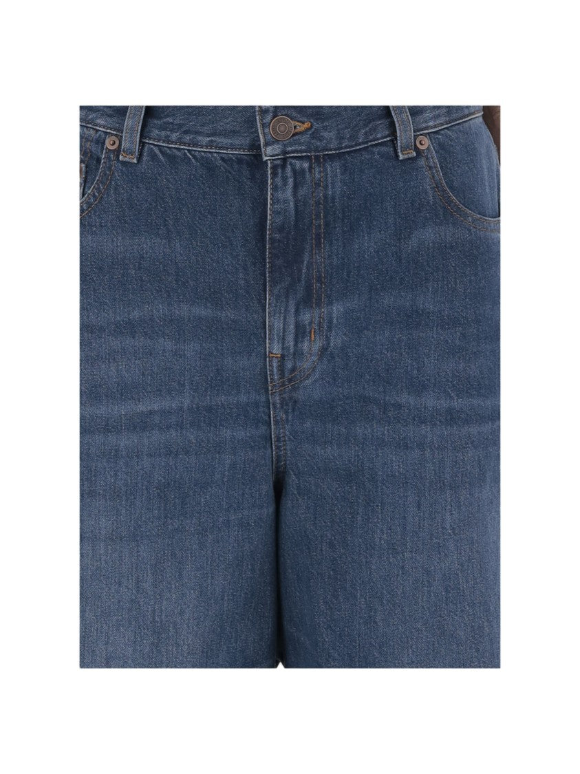 Chloé Wide-Leg Denim Jeans With Classic Five-Pocket Design And Exposed Stitching