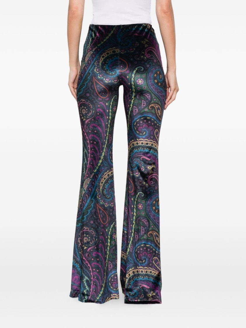 Etro Multicolor Paisley Print Stretch Chenille Flared Trousers