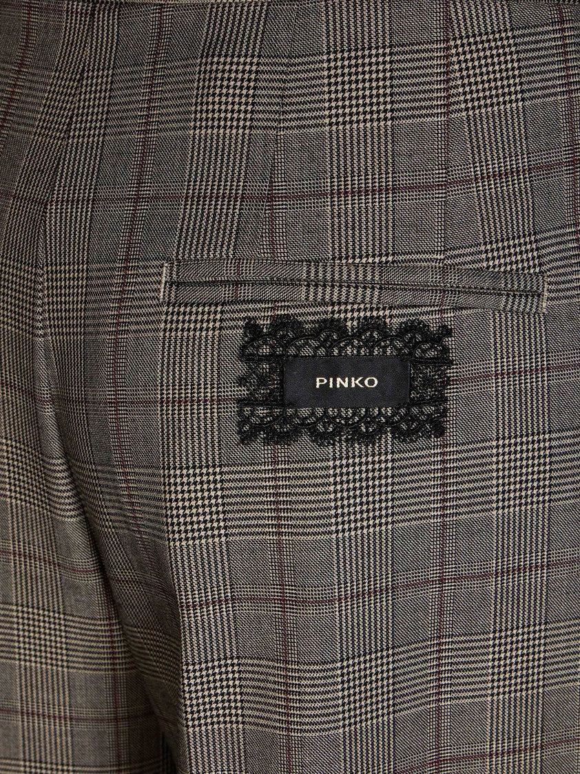 Pinko Plumeria Tailored Wool-Blend Plaid Straight-Leg Trousers