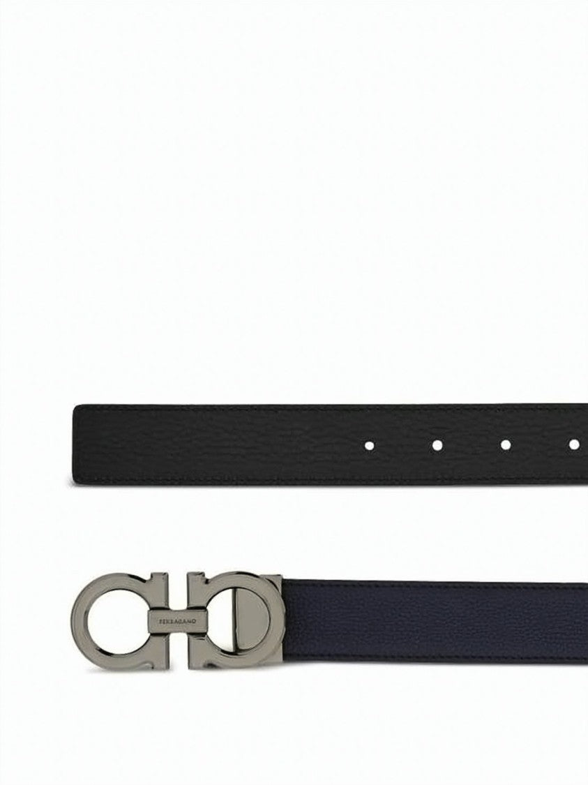 Salvatore Ferragamo Blue Reversible Double Gancini Calf Belt
