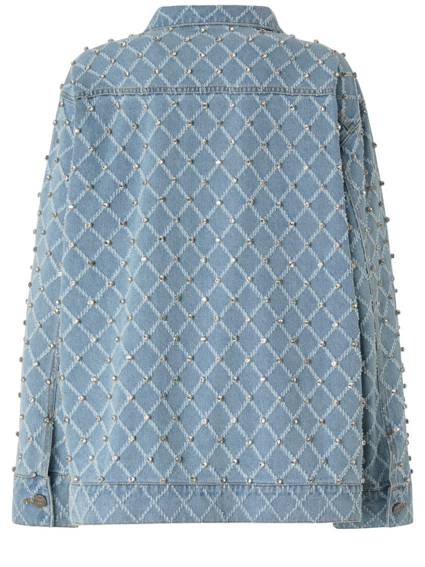 Pinko Denim Jacket With Diamond Pattern And Rhinestones