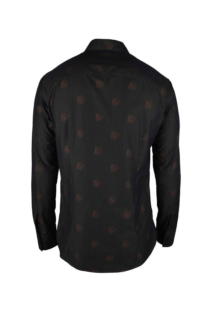 Philipp Plein Grey Cotton Striped Shirt With Skull Motif