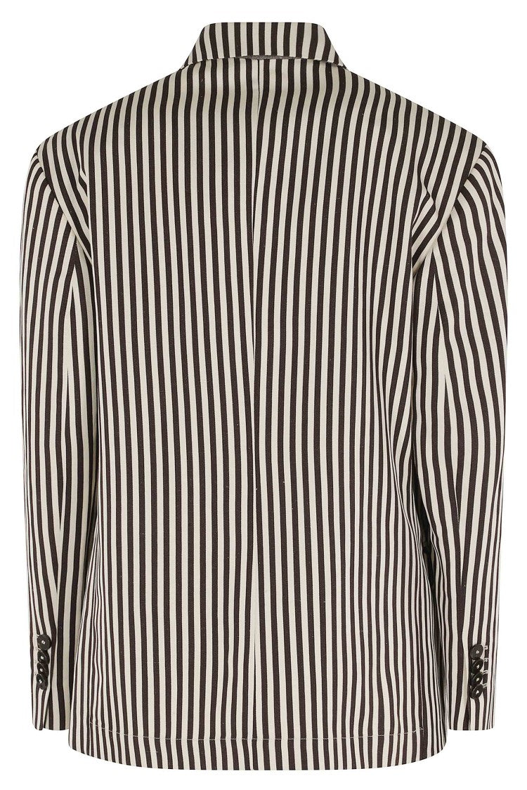 Alysi Brown Beige Striped Single-Breasted Viscose-Blend Blazer