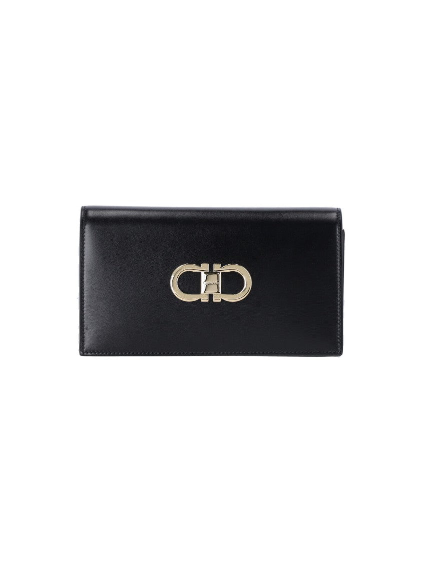 Ferragamo Black Mini Gancini Brushed Leather Bag