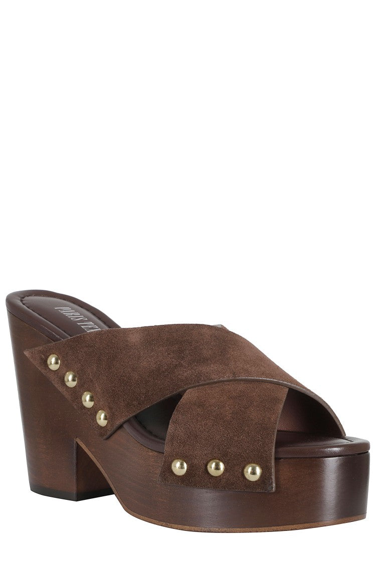 Paris Texas Ebony Marisol Decorative Studs High Heel Leather Mules