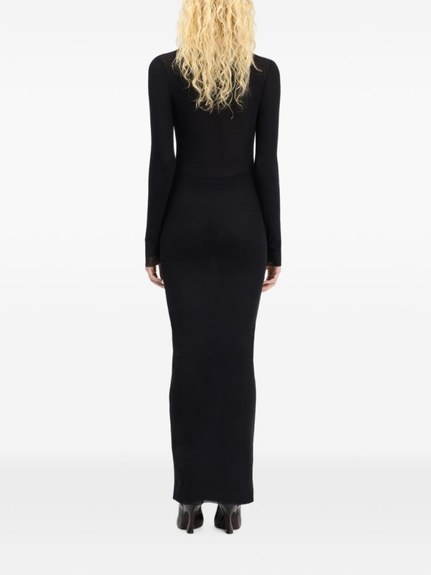 Jean Paul Gaultier Black Textured Logo Fitted Maxi Dress
