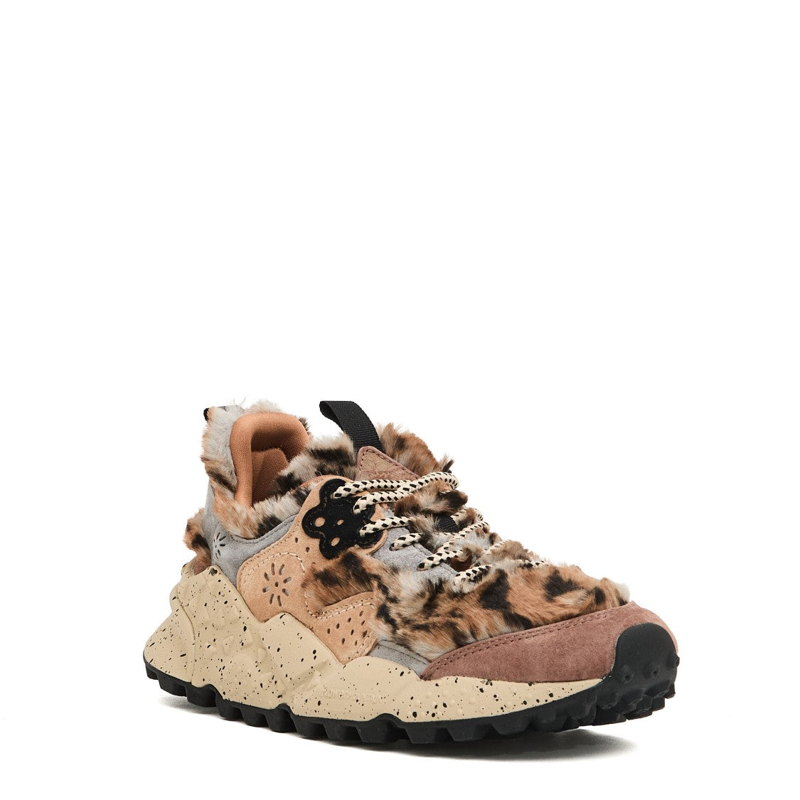 Flower Mountain Chunky Sneakers With Leopard Fur And Suede Detailing