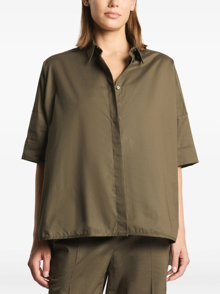 Fay Boxy Olive Green Short-Sleeved Classic Shirt
