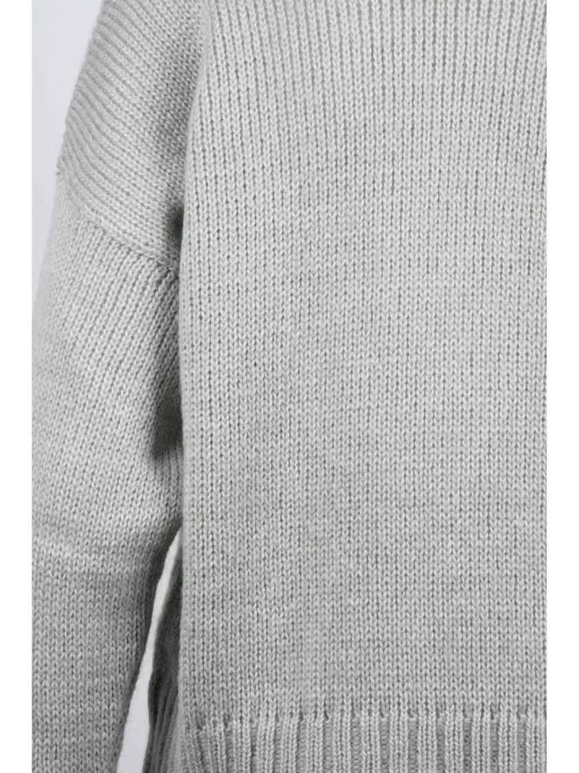 Alpha Studio Pearl Grey Turtleneck Sweater With Dropped Shoulders And Ribbed Details