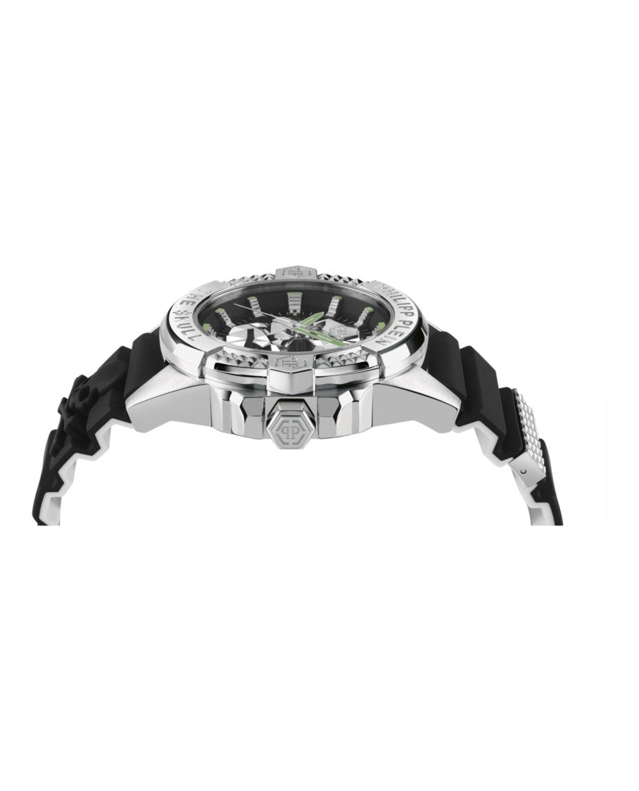 Philipp Plein Bold Black Silicone Watch With Stainless Steel Case