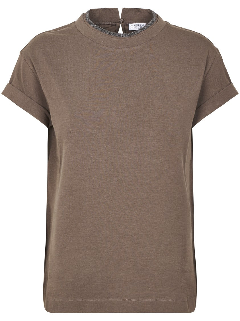 Brunello Cucinelli Relaxed-Fit Brown T-Shirt With Keyhole Detail