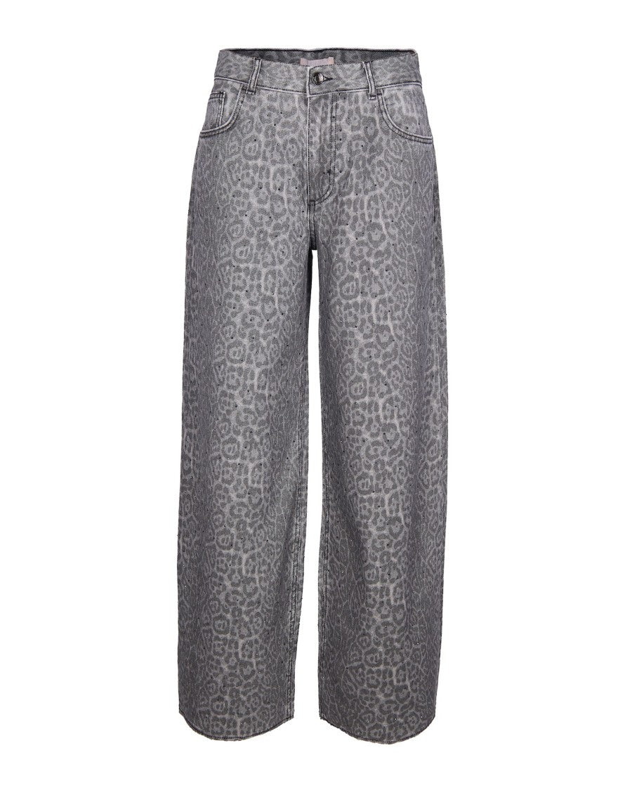 Liu Jo High-Waisted Flare Pants With Grey Animal Print