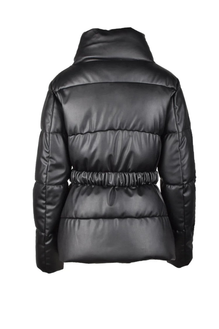 Annie Paris Black Faux Leather Down Jacket