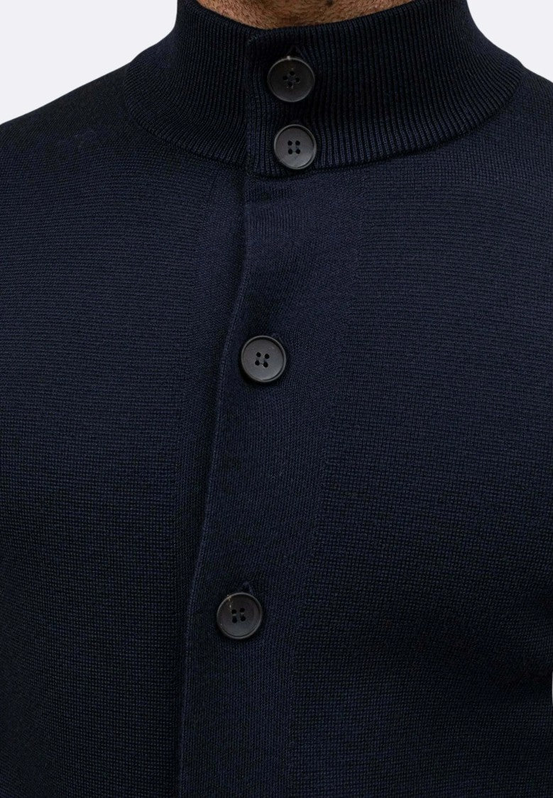 Filippo De Laurentiis Sophisticated Navy Wool Cardigan With Tailored Fit