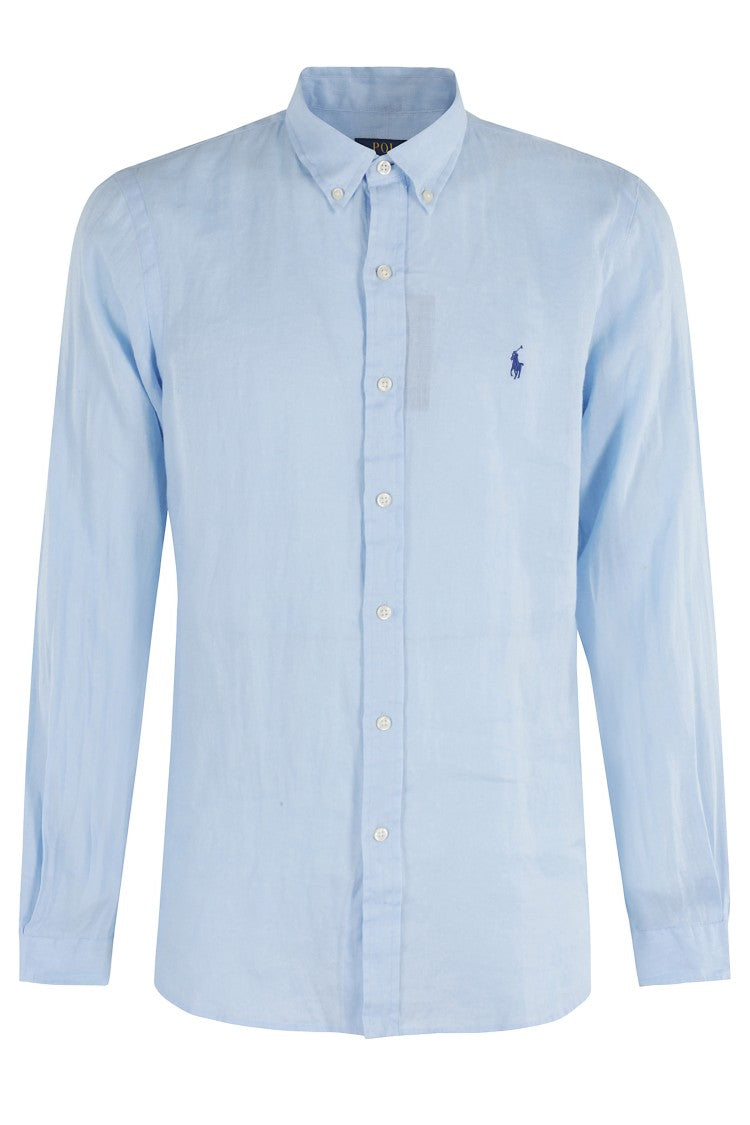 Polo Ralph Lauren Light Blue Linen Sport Shirt With Embroidered Logo