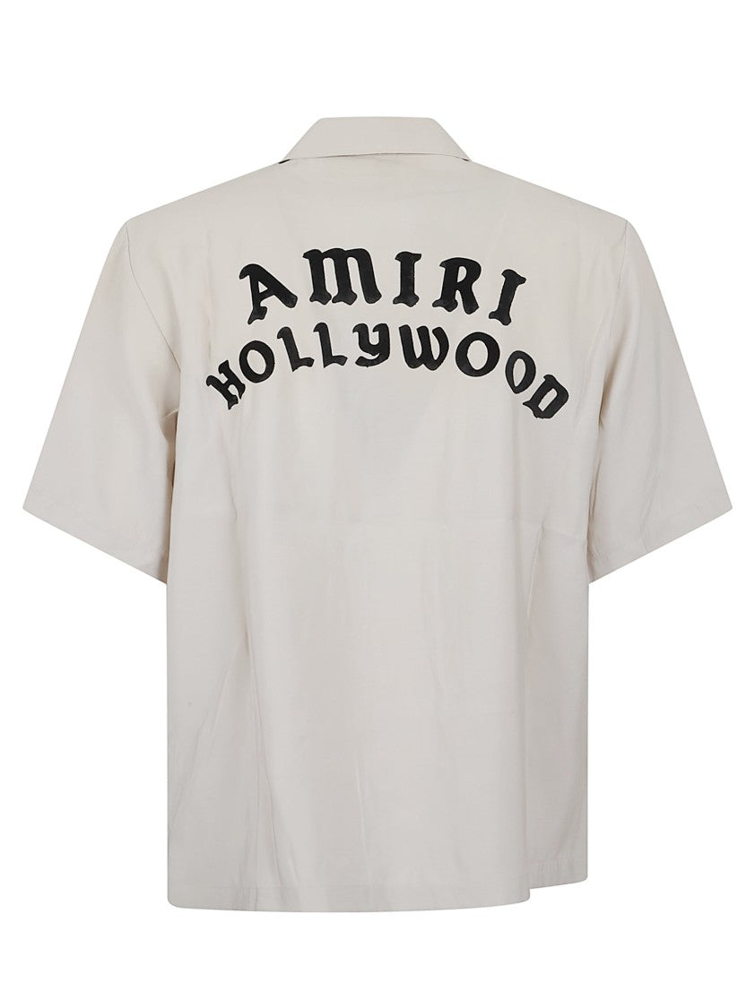 Amiri Ivory Silk Short-Sleeved Bowling Shirt With Embroidered Details