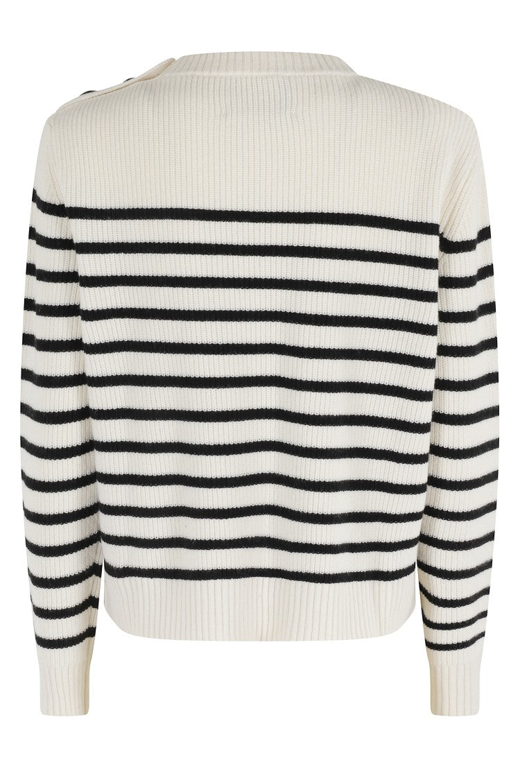 Roberto Collina Boxy Fit Cream Merino Wool Sweater With Striped Pattern