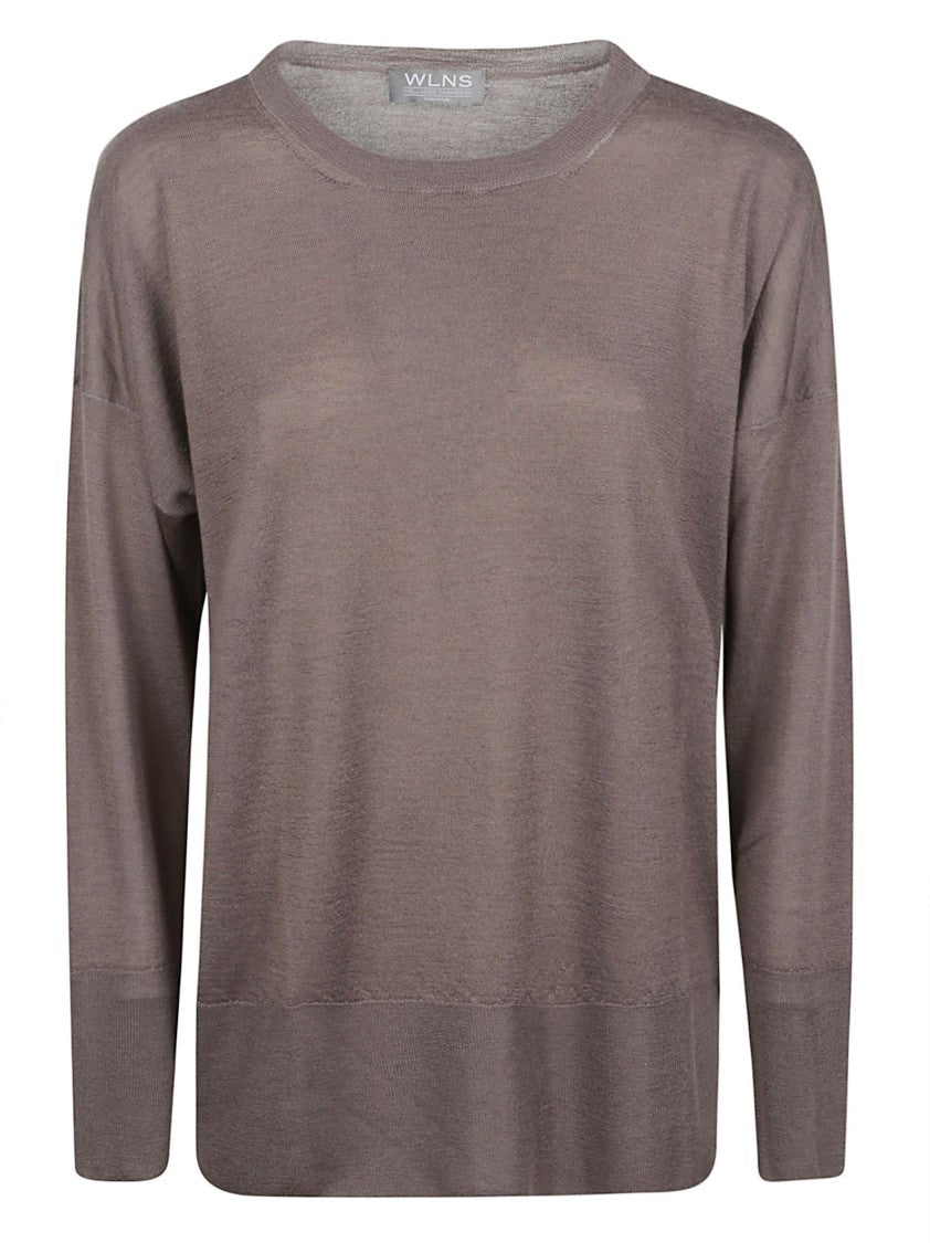 Wlns Cashmere Plain Knitted Crewneck Sweater